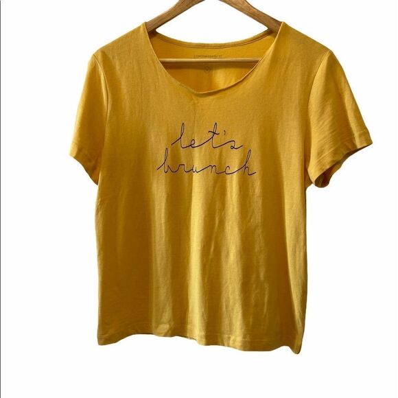 “Let’s Brunch” Yellow Cotton Graphic Tee Shirt L - Picture 1 of 7
